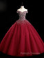 Burgundy Off Shoulder Tulle Sequin Long Prom Dress, Burgundy Sweet 16 Dress