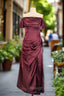Burgundy Off The Shoulder Prom Dresses Simple Satin Formal Dresses