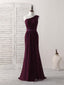 Burgundy One Shoulder Chiffon Mermaid Long Prom Dresses