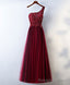 Burgundy One Shoulder Long Prom Dress, Lace Prom Dress
