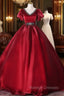 Burgundy Organza V-neck Puff Sleeve Beading Quinceanera Dress
