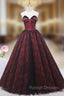 Burgundy Print Strapless Prom Dress