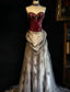 Burgundy Retro Fashion Long Tulle Satin Lace Ball Gown Evening Dress PROM DRESS