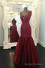 Burgundy Rhinestones Mermaid Prom Dress with Skirt,Formal Dresses