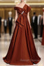 Burgundy Satin Bow Off the Shoulder Prom Dress