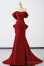 Burgundy Satin Floor Length Prom Dress, Mermaid Off The Shoulder Party Dress