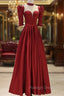 Burgundy Satin High Neck Long Prom Dress, Burgundy A Line Prom Prom Dress
