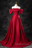 Burgundy Satin Long A Line Prom Dresses Off the Shoulder Prom Dresses