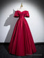 Burgundy Satin Long Prom Dress, Off The Shoulder A-Line Formal Evening Dress