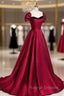 Burgundy Satin Long Prom Dress, Simple A Line Prom Prom Dress