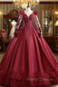 Burgundy Satin Long Sleeve Beading Quinceanera Dress
