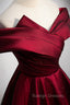 Burgundy Satin Off the Shoulder Prom Dress, A Line Prom Graduation Dress