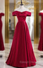 Burgundy Satin Off the Shoulder Prom Dress