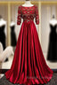 Burgundy Satin Sequins Short Sleeve Prom Dress