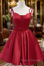 Burgundy Satin Spaghetti Straps Homecoming Dress