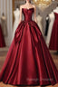 Burgundy Satin Strapless Bow Prom Dress