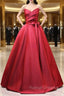 Burgundy Satin Strapless Pleats Prom Dress With Belt