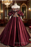 Burgundy Satin Strapless Prom Dress