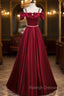 Burgundy Satin Straps Bow Prom Dress