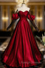 Burgundy Satin Tulle Long Prom Dress Evening Dress