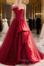 Burgundy Satin Tulle Long Prom Dresses, Burgundy Formal Prom Dresses
