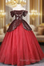 Burgundy Sequins Tulle Off the Shoulder Quinceanera Dress