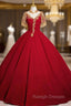Burgundy Short Sleeve Beading Sequins Quinceanera Dress