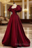 Burgundy Short Sleeves Floor Length Long Prom Dresses Ball Gowns Formal Dresses prom dresses shops