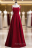 Burgundy Spaghetti Straps Backless Prom Dress