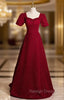 Burgundy Square Square Puff Sleeve Button Prom Dress