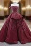 Burgundy Strapless Beading Prom Dress