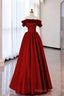 Burgundy Strapless Satin Long Prom Dress, A Line Prom Prom Dress