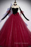Burgundy Strapless Tulle Long Prom Dresses A Line Prom Dresses