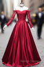 Burgundy Sweetheart Lace Satin Long Prom Dress Burgundy Prom Dress