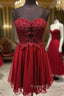 Burgundy Sweetheart Neck Chiffon Lace Short Homecoming Dress Nv13
