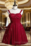 Burgundy Sweetheart Neck Tulle Sequin Short Prom Dress, Puffy Cute Homecoming Dresses