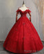Burgundy Sweetheart Tulle Lace Long Prom Gowns, Lace Formal Dress