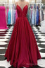 Burgundy Trumpet/Mermaid Floor-Length Satin Sleeveless Prom Dresses