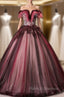 Burgundy Tulle Appliques Quinceanera Dress