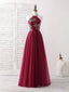 Burgundy Tulle Beads Long Prom Dress Burgundy Prom Dress