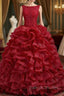 Burgundy Tulle Lace Backless Quinceanera Dress