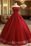 Burgundy Tulle Lace Long Prom Dresses Burgundy A Line Prom Gown