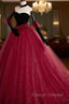 Burgundy Tulle Long Prom Dress A line Burgundy Graduation Dresses