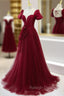 Burgundy Tulle Long Prom Dress, Burgundy Tulle Prom Dress