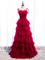 Burgundy Tulle Long Formal Prom Dress, Burgundy Formal Graduation Dress