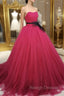 Burgundy Tulle Long Prom Gown, Burgundy Tulle Sweet 16 Dress