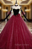 Burgundy Tulle Sequins Velvet Strapless Prom Dress