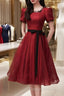 Burgundy Tulle Short A-Line Dresses Homecoming Dresses