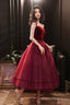 Burgundy Tulle Short A-Line Prom Dresseses