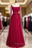 Burgundy Tulle Square Long Sleeve Prom Dress